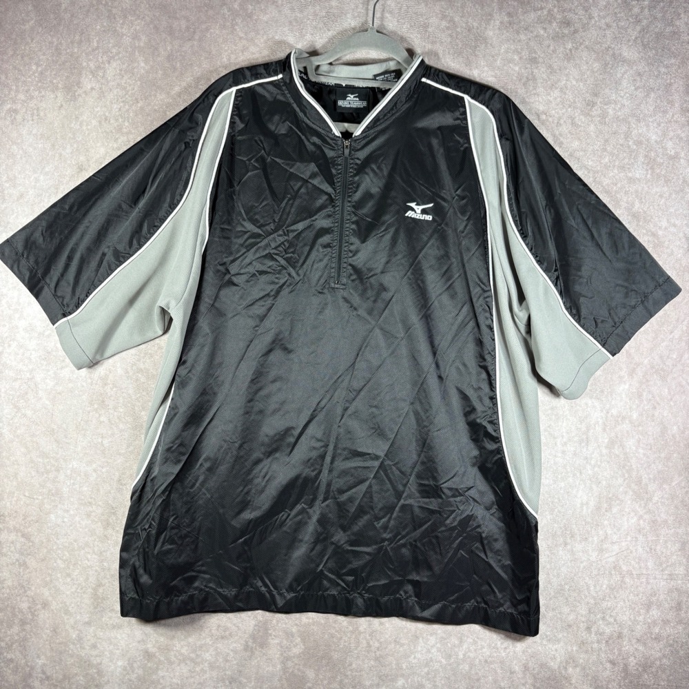 Mizuno Windbreaker Men XL Black Teamwear Short Sleeve Quarter Zip Athletic Gym